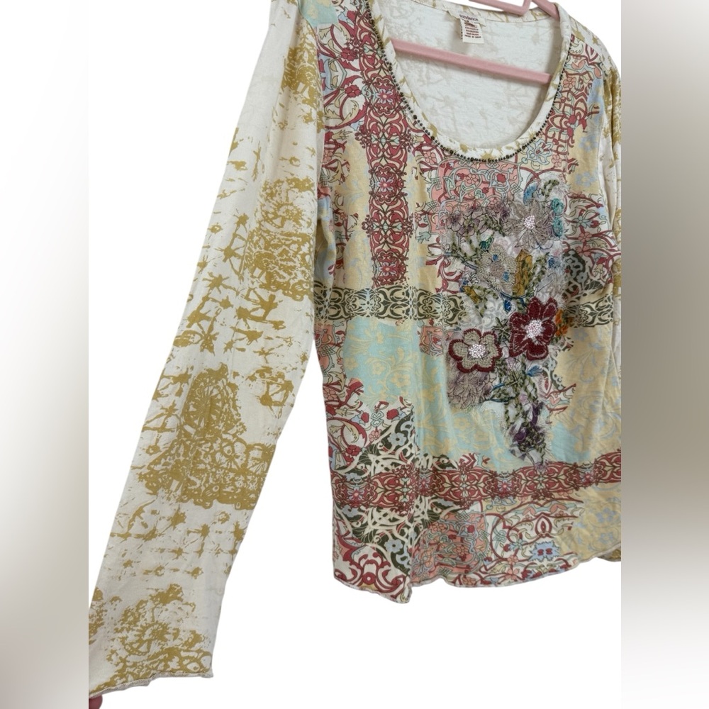 Sundance Artisan Patchwork Floral Embroidered Top… - image 3